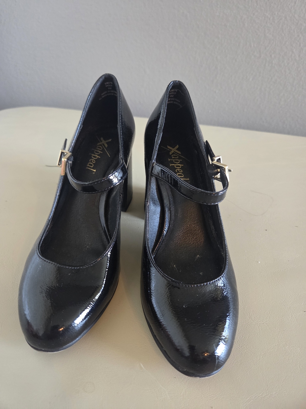 Xappeal Black Patent Mary Jane Block Heels